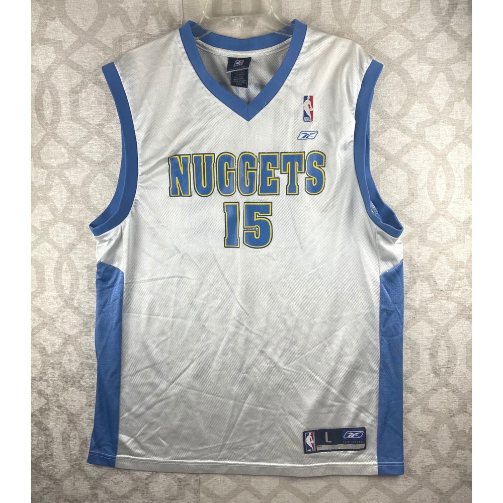 Reebok Denver Nuggets Carmelo Anthony 15 Mens Large White Jersey NBA 7001A 04